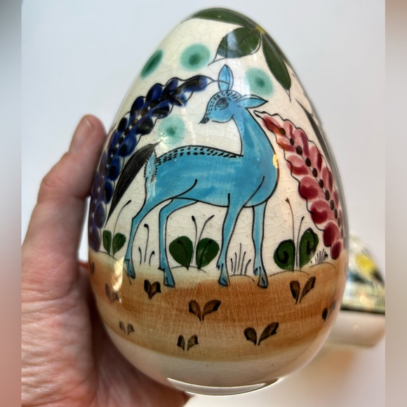 Vintage Mexican Tonala white & green birds/plants ceramic eggs lot of two - Picture 7 of 9